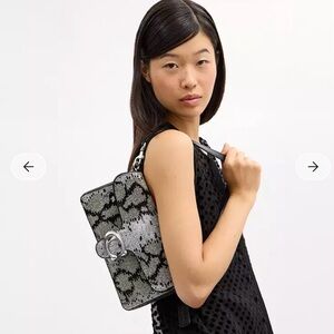 Coach Tabby Black & Silver Snake-Print Beaded Shoulder Bag.